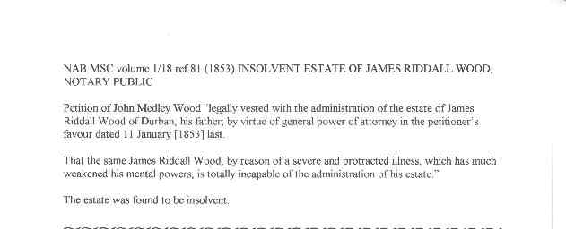 WOOD James Riddal NAB MSC 1-18 ref 81 Insolvent Estate 1853