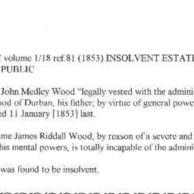 WOOD James Riddal NAB MSC 1-18 ref 81 Insolvent Estate 1853