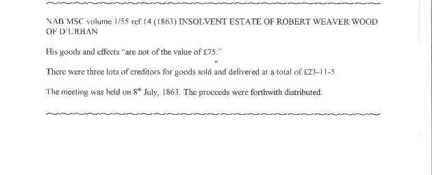 WOOD Robert Weaver NAB MSC 1-55 ref14 Insolvent Estate 1863