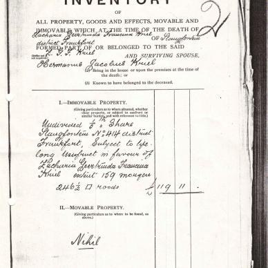 KRIEL Zacharia Gertruida Francina -  Inventory  dated Nov 1907