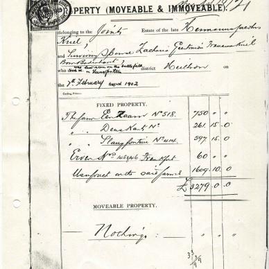 KRIEL Hermanus Jacobus - Property  Inventory dated Apr 1905