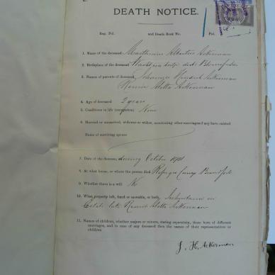 ACKERMAN Marthinus Albertus died October 1901