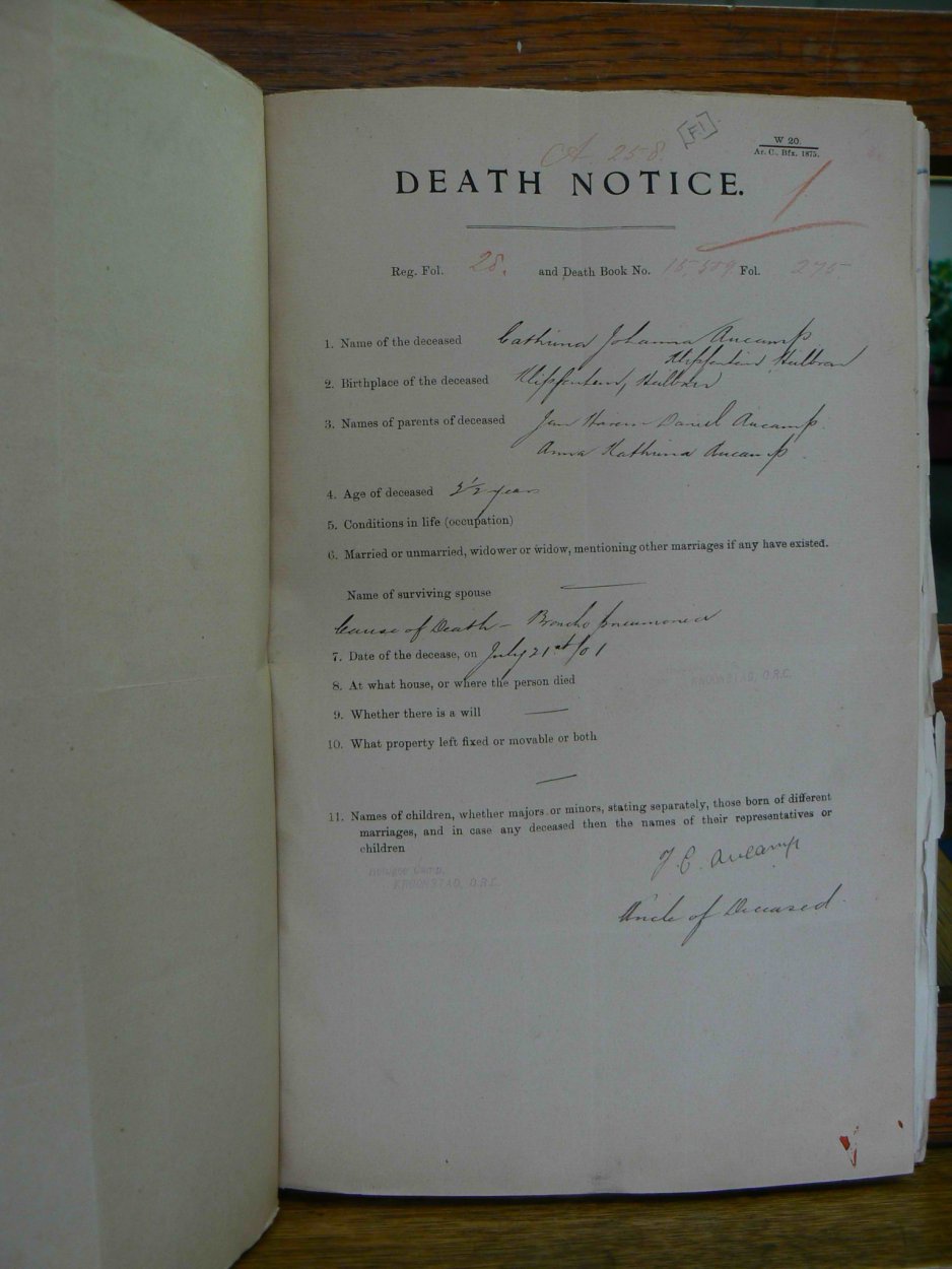 AUCAMP Cathrina Johanna died 2 July 1901