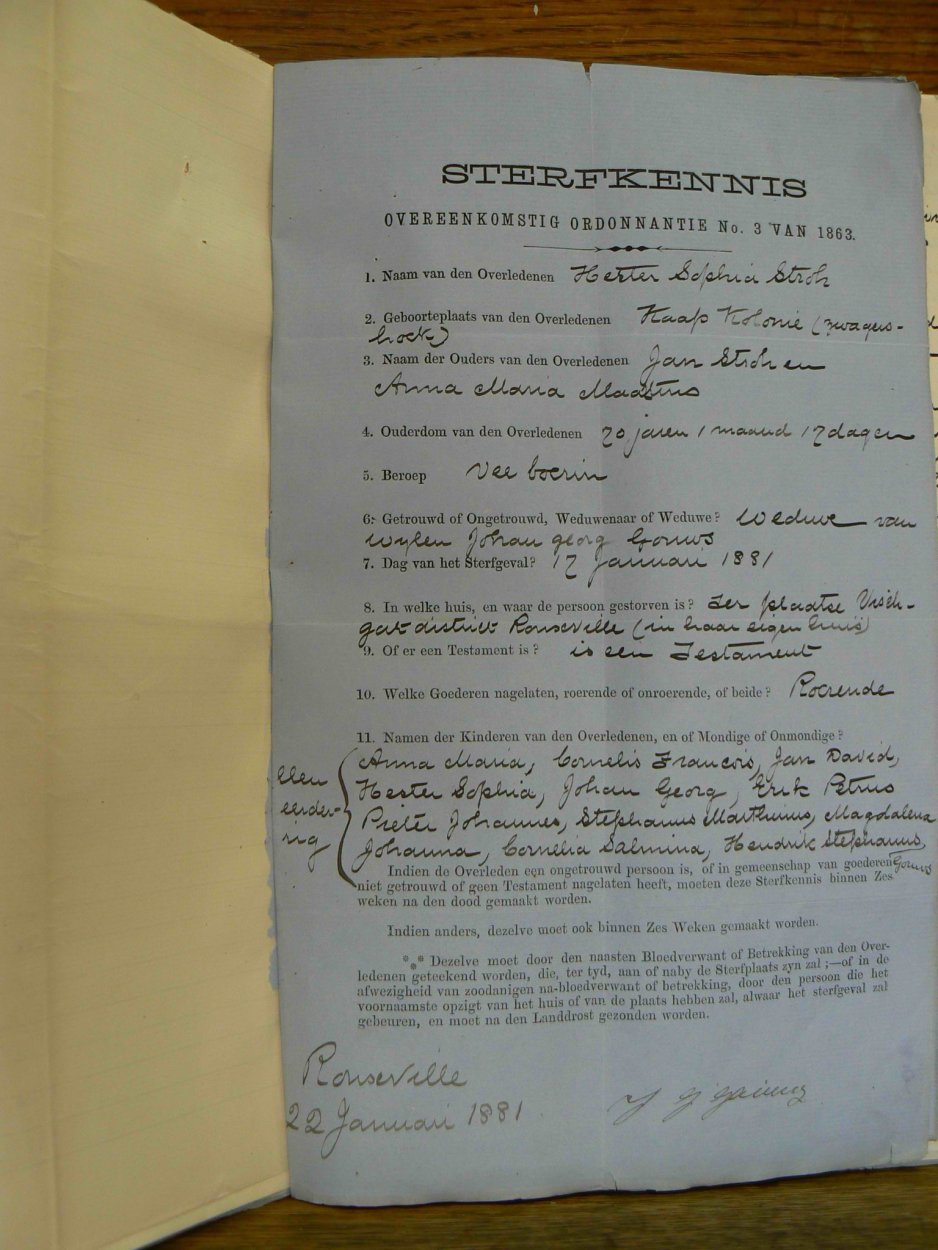 GOUWS Hester Sophia nooiensvan STROH died 12 January 1881