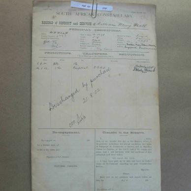 HEATH William Henry - Record of Conduct and Service - South African Constabulary